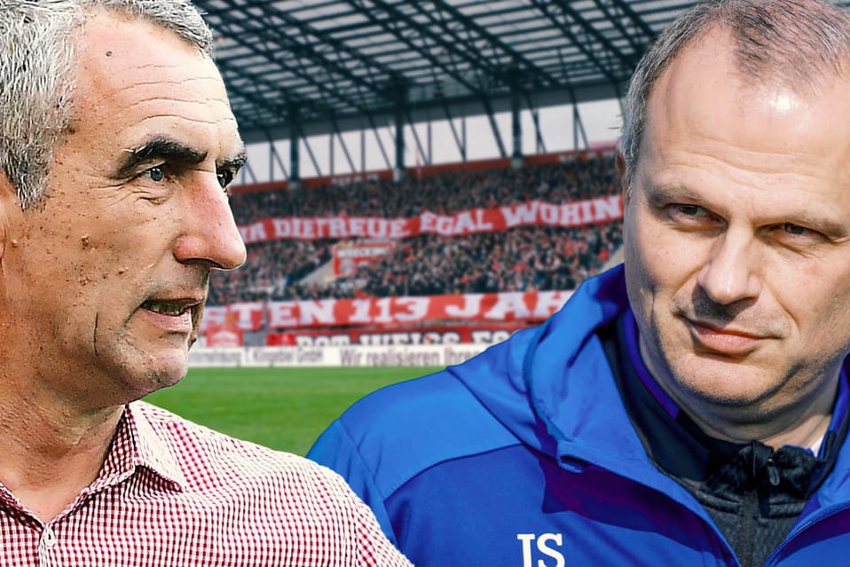 Marcus Uhlig (li.): Der Vorstand von Rot-Weiß Essen mahnt, dass nicht nur Schalke 04 mit Sportvorstand Jochen Schneider (re.) Hilfe benötigt.