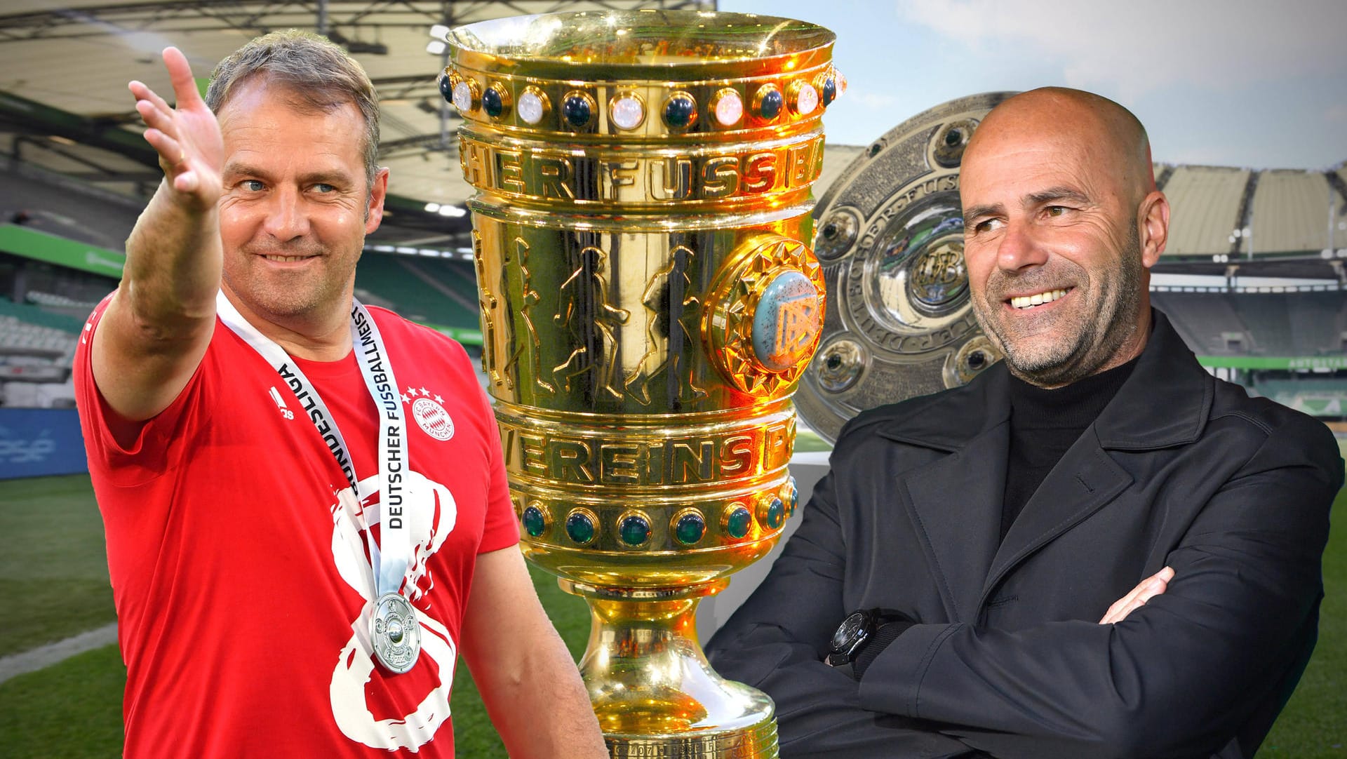 Nach dem Gewinn der Deutschen Fußballmeisterschaft will Hans-Dieter Flick mit dem FC Bayern München das Double holen. Bayer Leverkusen und Trainer Peter Bosz haben etwas dagegen.