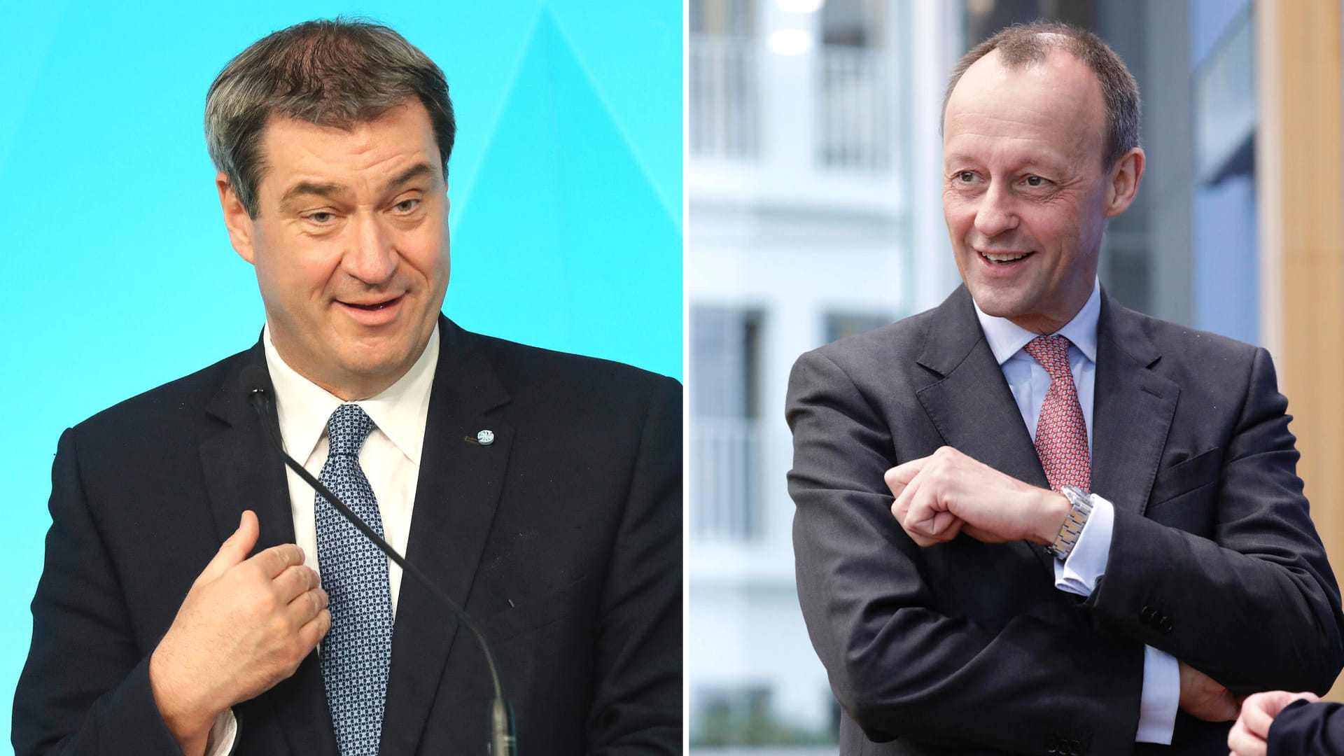 Markus Söder und Friedrich Merz: Während der eine bereits offen um die Kanzlerschaft in der Union kämpft, hält sich der andere noch zurück.