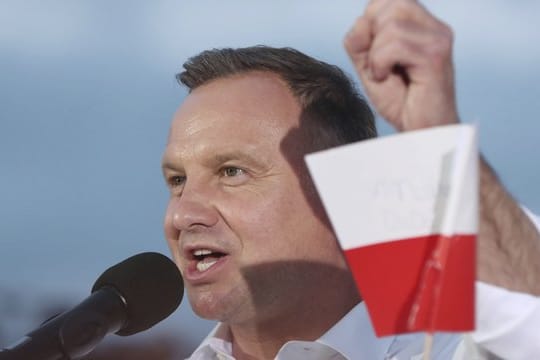 PiS-Präsidentschaftskandidat Andrzej Duda bei einer Wahlkampfveranstaltung im polnischen Lomza.