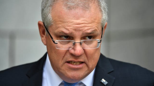Australiens Premierminister Scott Morrison bei einer Pressekonferenz. Australiens Premierminister Scott Morrison bei einer Pressekonferenz.