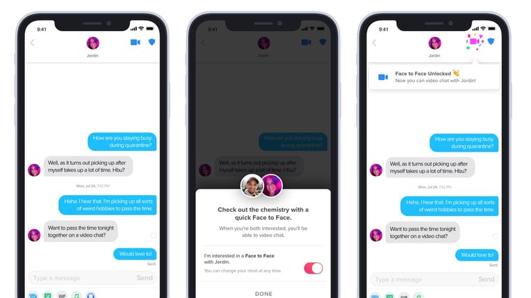 Tinder testet Videochat: Mit Face to Face können Nutzer sich nun auch live sehen.