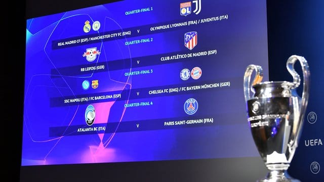 Ein Blick auf die Anzeige mit den Begegnungen für das Viertelfinale der Champions League.