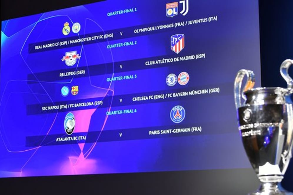 Ein Blick auf die Anzeige mit den Begegnungen für das Viertelfinale der Champions League.