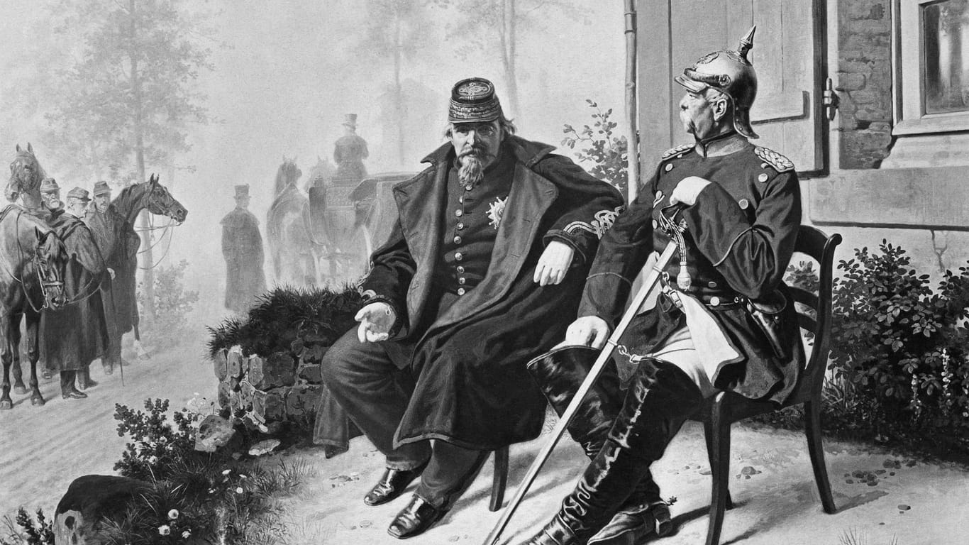 Otto von Bismarck (r.) mit Napoleon III.: Die Gefangennahme des französischen Kaisers werteten die Deutschen als vermeintliches Kriegsende.
