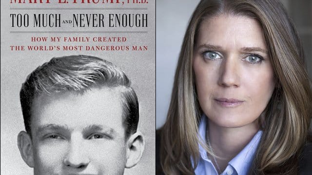 Das Titelbild des Enthüllungsbuches "Zu viel und nie genug - Wie meine Familie den gefährlichsten Mann der Welt geschaffen hat" und ein Porträt der Autorin Mary L. Das Titelbild des Enthüllungsbuches "Zu viel und nie genug - Wie meine Familie den gefährlichsten Mann der Welt geschaffen hat" und ein Porträt der Autorin Mary L.