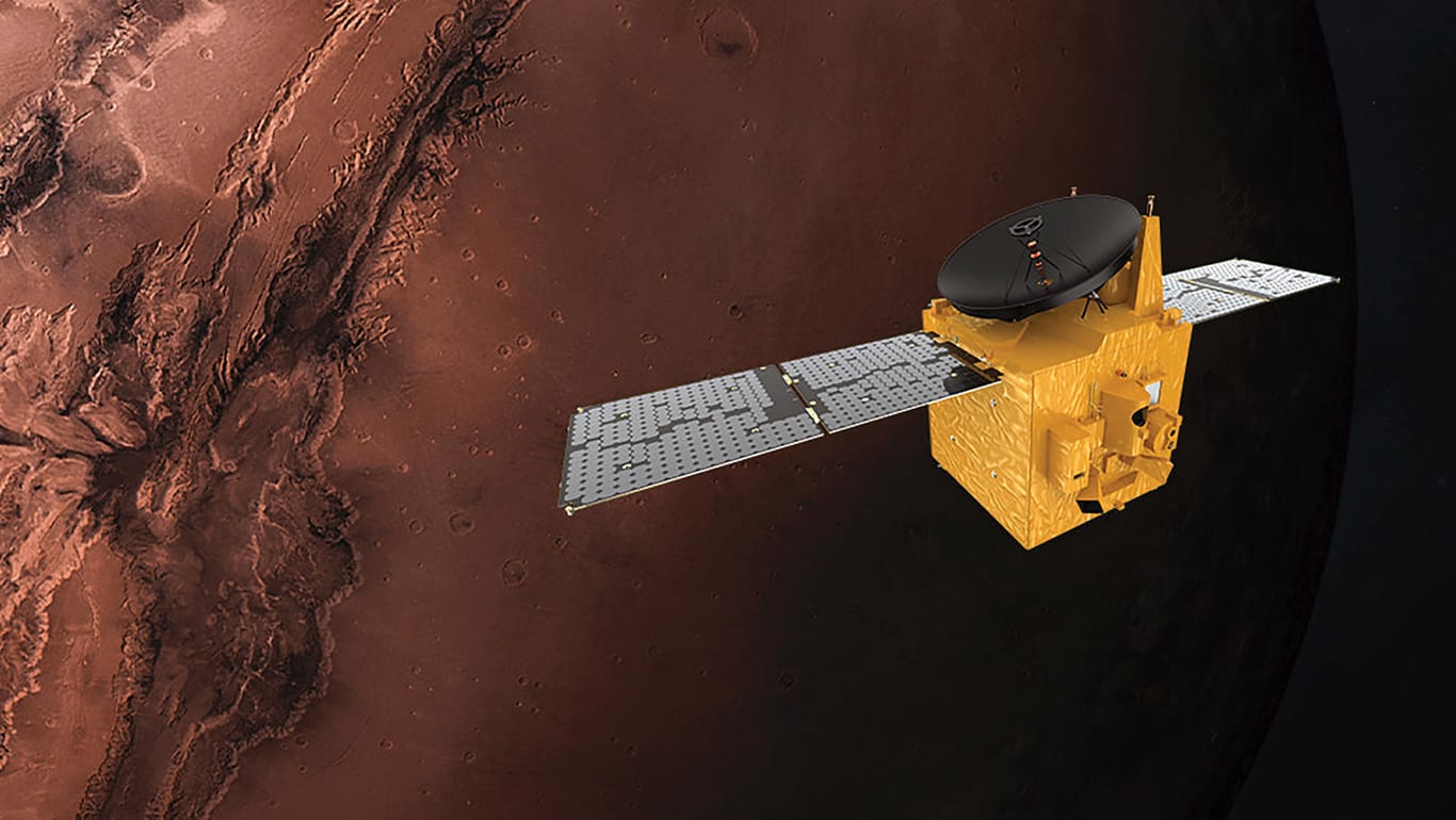 Mars-Sonde "Al-Amal": Die "Hoffnung" genannte Sonde sollte Mitte Juli Richtung Mars aufbrechen. In knapp hundert Jahren wollen die Vereinigten Arabischen Emirate auf dem sogenannten roten Planeten eine Siedlung aufbauen.