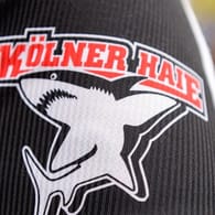 Das Logo der Kölner Haie, auf einem Trikot aufgedruckt: Ein Profi des Clubs hat sich mit dem Coronavirus infiziert.
