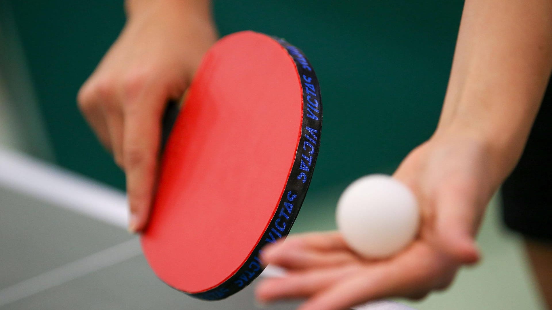 Hände halten einen Tischtennisschläger und einen Ball (Symbolbild): In Hagen findet im August ein Tischtennis-Turnier statt.