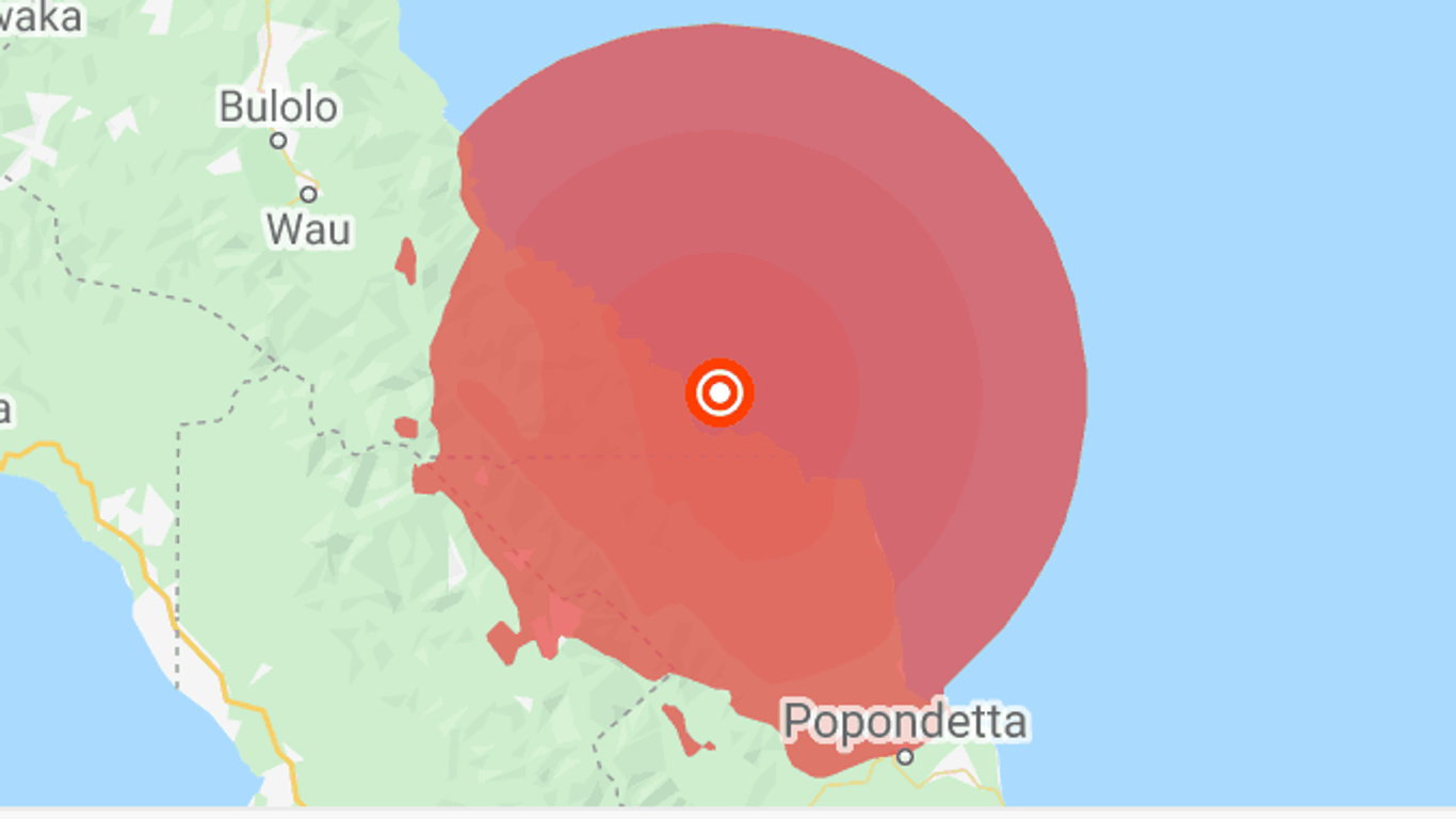 Erdbeben vor Papua-Neuguinea: Das Zentrum des Bebens lag nach USGS-Angaben etwa 115 Kilometer nördlich der Ortschaft Kokoda.