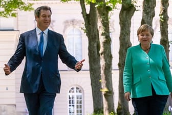 CSU-Chef Markus Söder und Kanzlerin Merkel auf Schloss Herrenchiemsee.