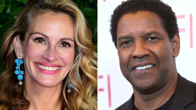 Julia Roberts und Denzel Washington stehen gemeinsam vor der Kamera.