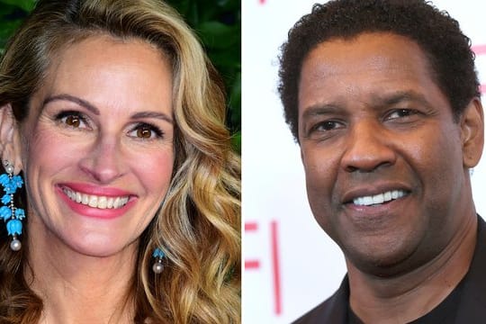 Julia Roberts und Denzel Washington stehen gemeinsam vor der Kamera.