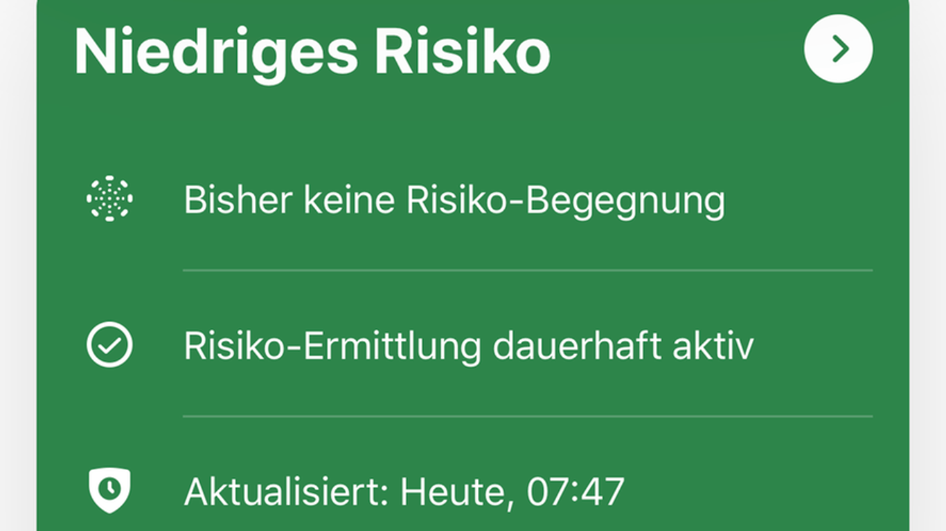 So sieht die Risikotafel der Corona-Warn-App nach dem Update aus (iOS-Version 1.1.1)