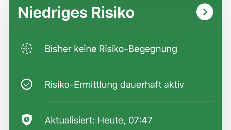 So sieht die Risikotafel der Corona-Warn-App nach dem Update aus (iOS-Version 1.1.1)