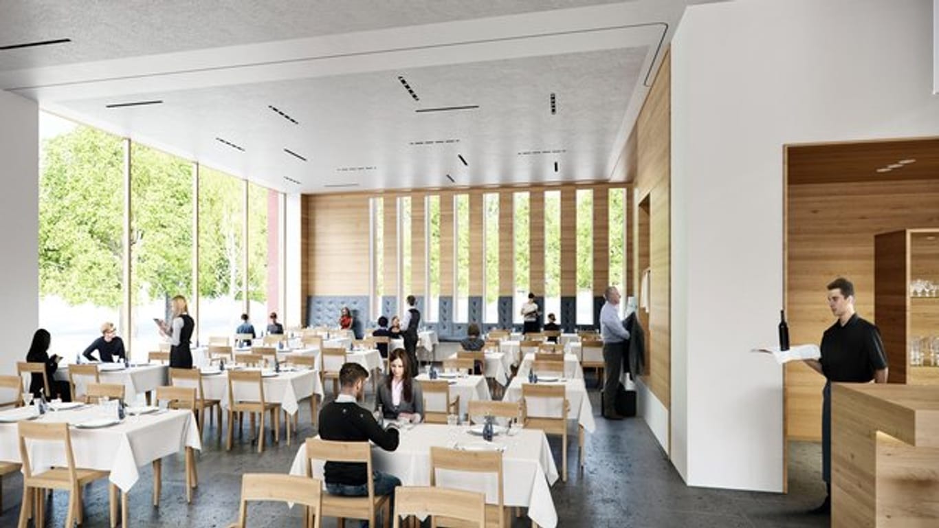 Die Visualisierung zeigt das künftige Restaurant des rheinland-pfälzischen Landtags: Einen Betreiber für das Lokal gibt es noch nicht.