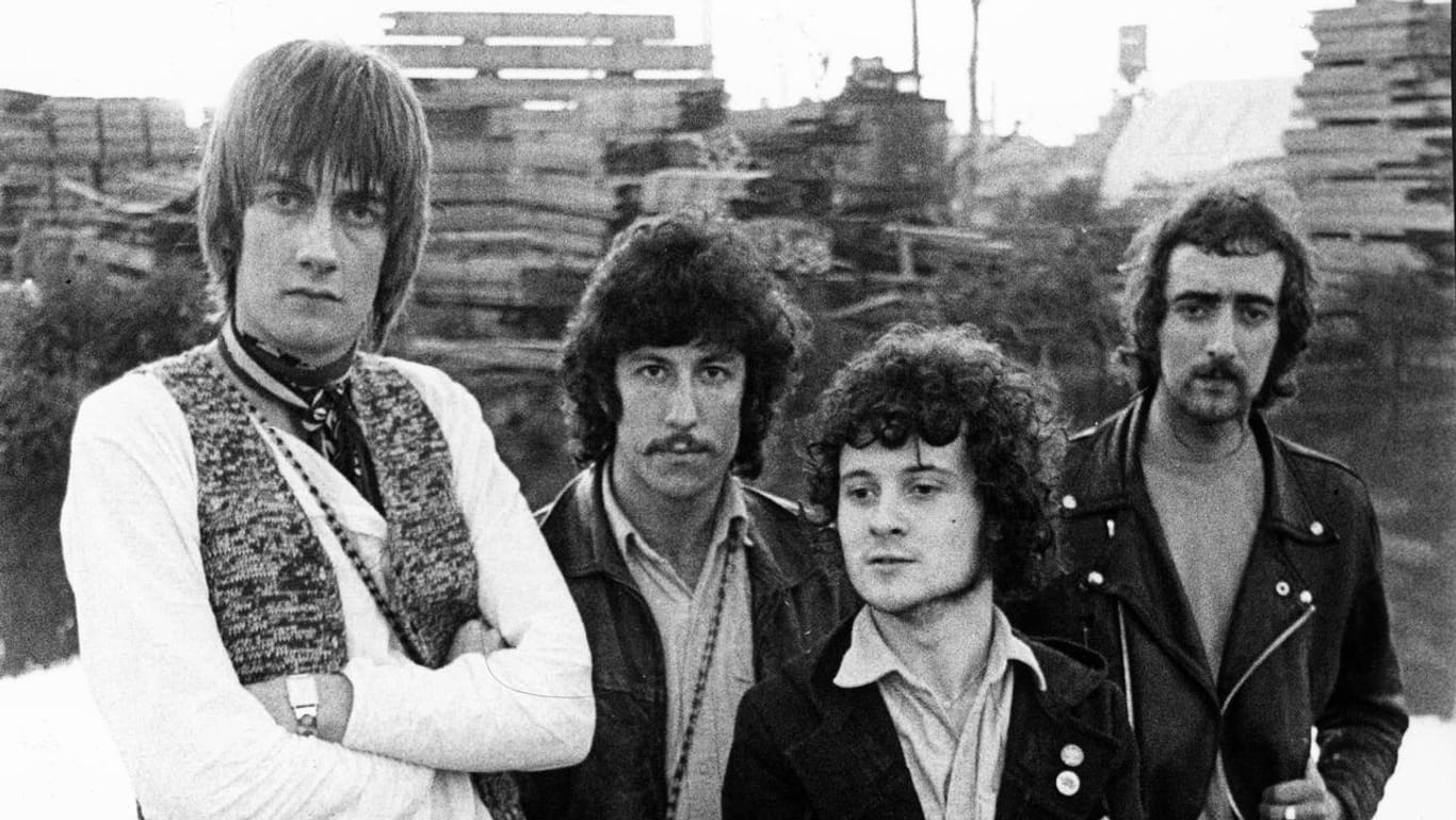 Die Stars von Fleetwood Mac: Mick Fleetwood, Peter Green, Jeremy Spencer und John McVie.