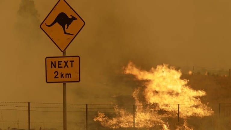 Flammen lodern im Februar in der Nähe von Bumbalong, südlich der australischen Hauptstadt Canberra.
