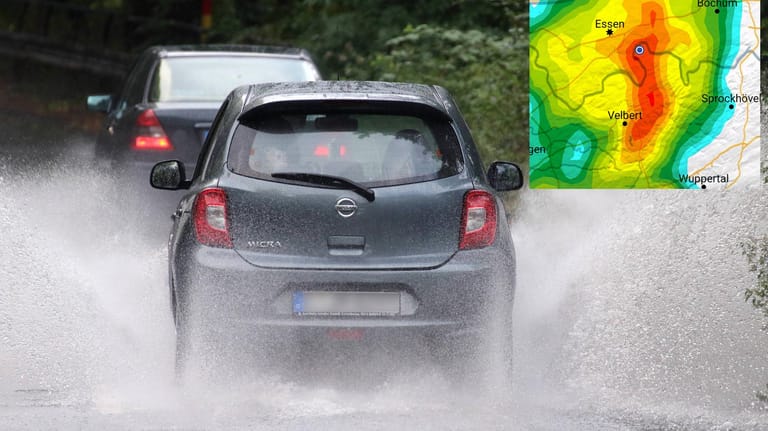 Starkregen auf einer Straße: Die Warnwetter App des Deutschen Wetterdienstes erhält eine neue Funktion.