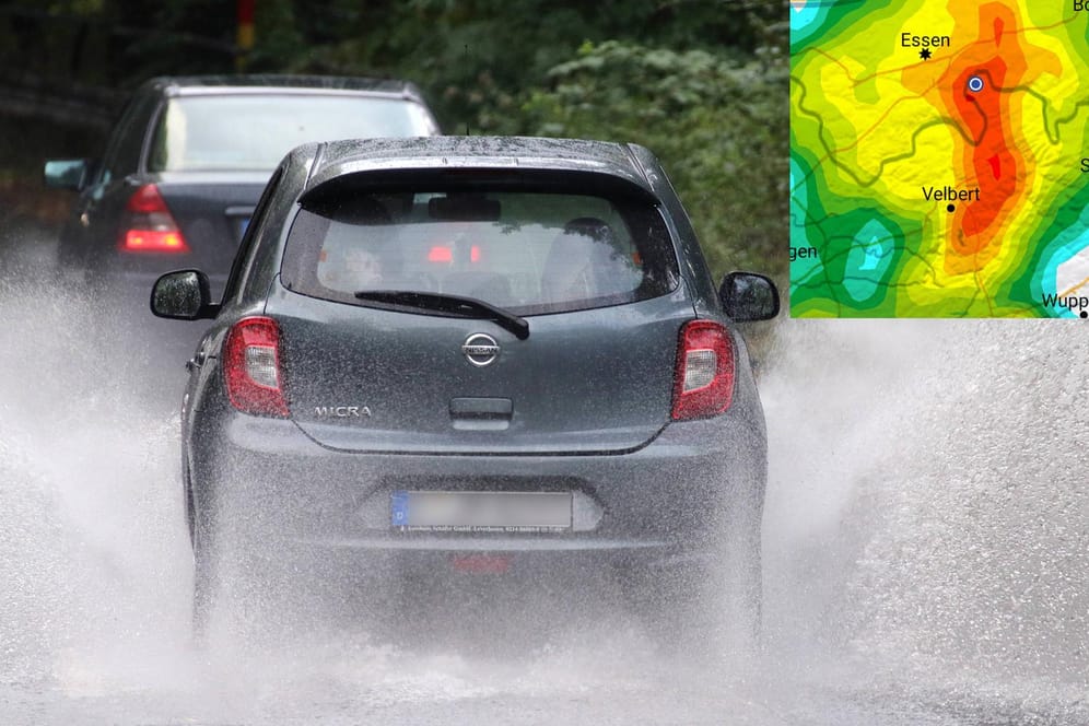 Starkregen auf einer Straße: Die Warnwetter App des Deutschen Wetterdienstes erhält eine neue Funktion.