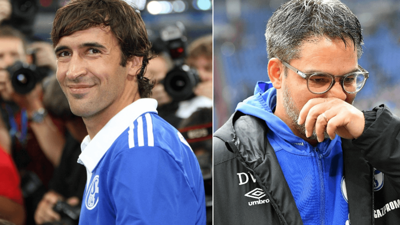 Am 28. Juli 2010 wurde Real-Legende Raúl beim FC Schalke vorgestellt: Zehn Jahre später steckt der Klub mit Trainer David Wagner (r.) in seiner wohl größten finanziellen Krise.