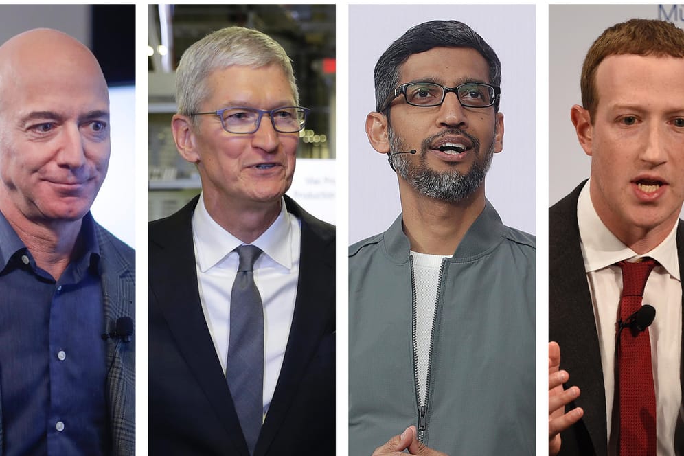 Jeff Bezos, Tim Cook, Sundar Pichai und Mark Zuckerberg: Die Chefs der großen Tech-Konzerne müssen vor dem US-Kongress aussagen.