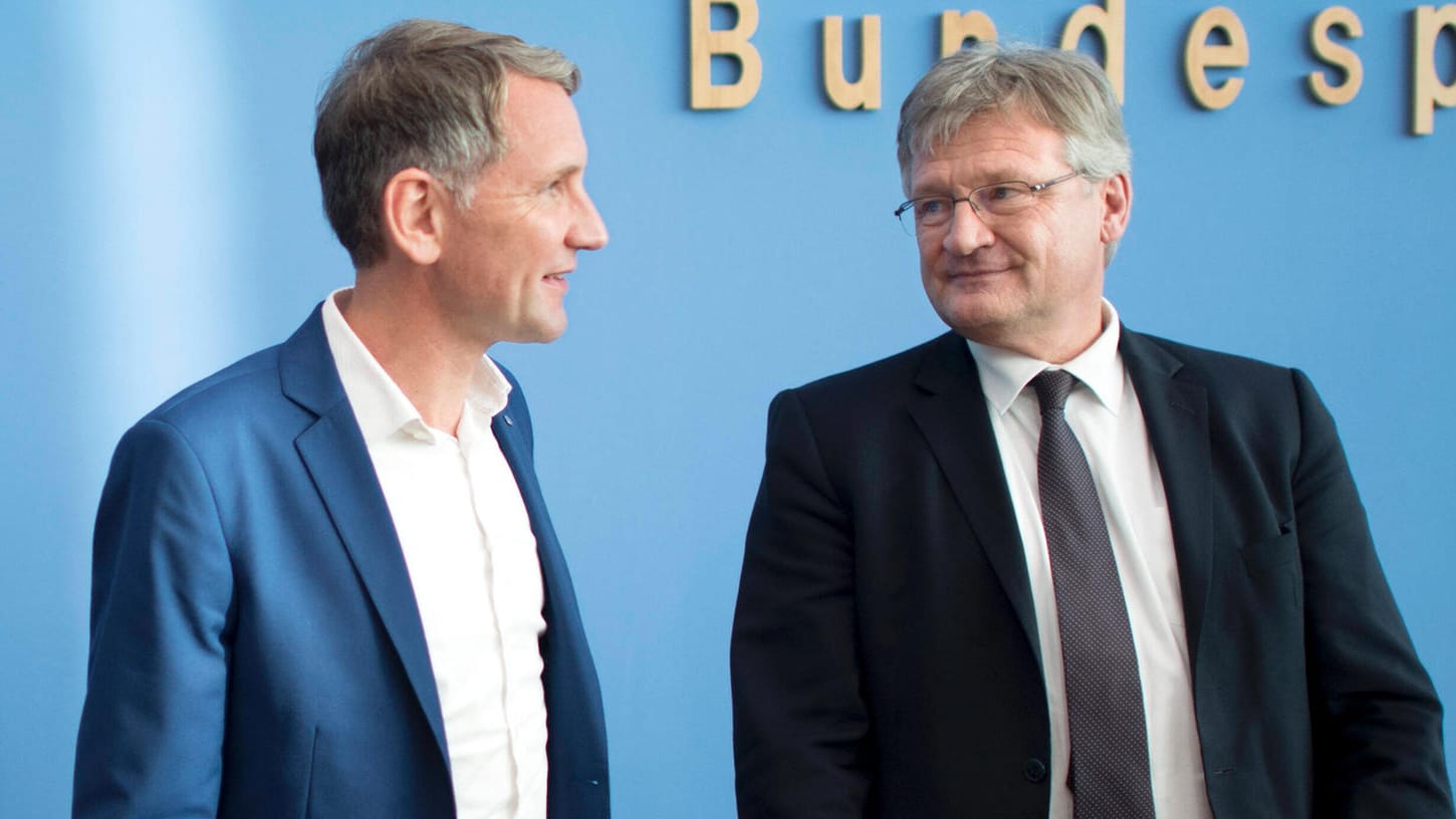 Björn Höcke (l.) und Jörg Meuthen: Die beiden AfD-Politiker sind aktuell nicht gut aufeinander zu sprechen.