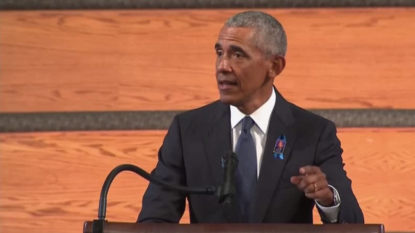 Obama spricht über das Wahlsystem bei der Trauerfeier für den verstorbenen Bürgerrechtler John Lewis. (Reuters)