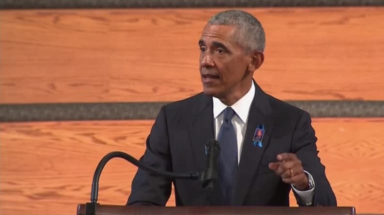 Obama spricht über das Wahlsystem bei der Trauerfeier für den verstorbenen Bürgerrechtler John Lewis. (Reuters)