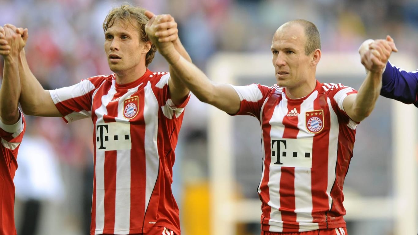 Arjen Robben (re.) und Andreas Ottl: Beide spielten gemeinsam für den FC Bayern München. (Archivbild vom 02.04.2011)