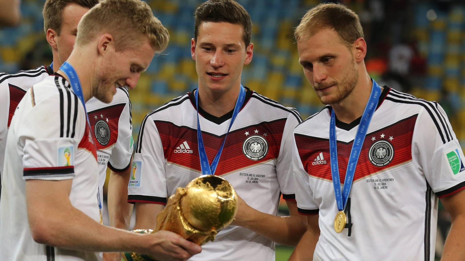 Weltmeister in Rio de Janeiro 2014: André Schürrle (v.l.), Julian Draxler, Benedikt Höwedes.