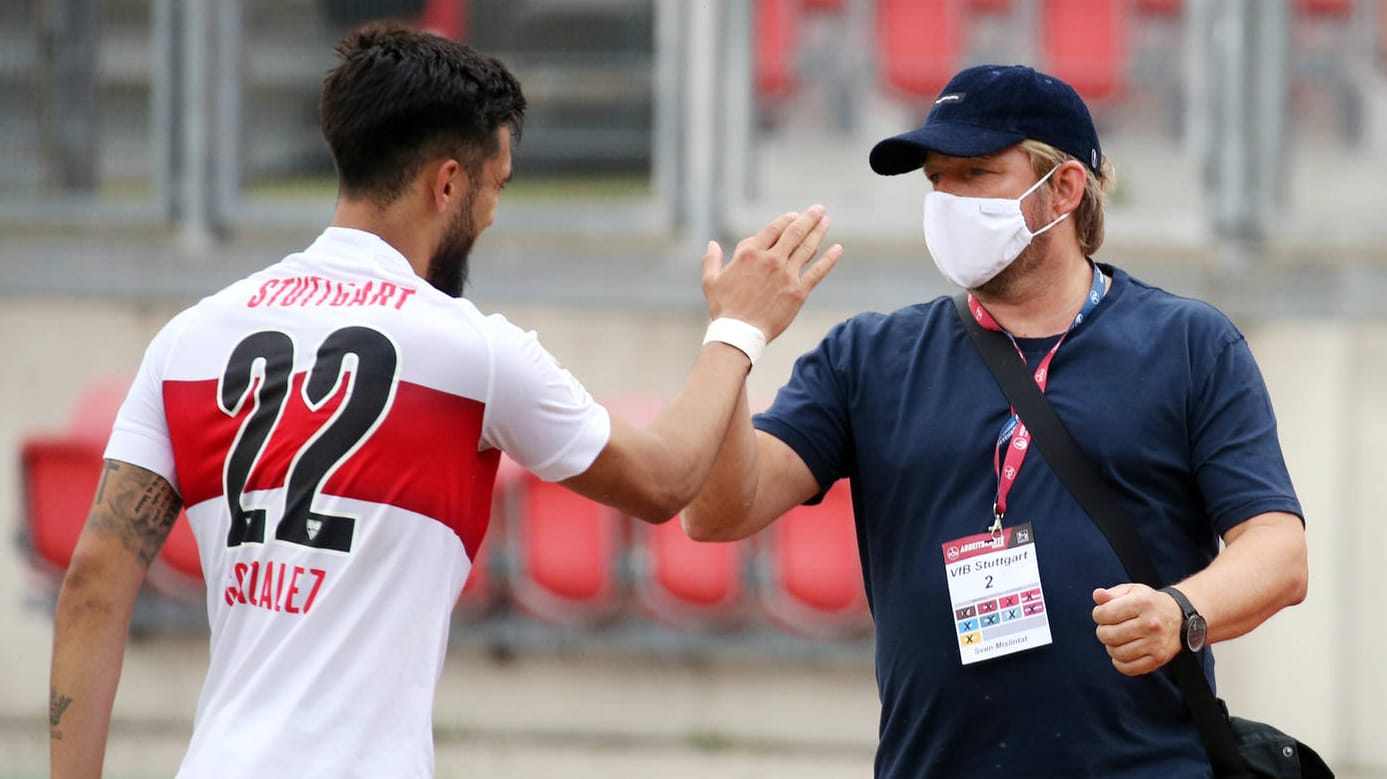 VfB Stuttgart: Sportdirektor Mislintat (r.) mit seinem Stürmer Gonzalez.