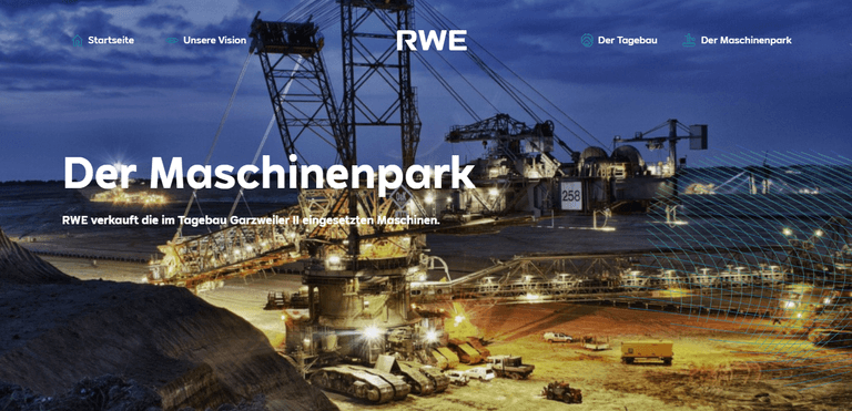 Gefälschte RWE-Seite: Dort wird unter anderem der Maschinenpark des Tagesbaus Garzweiler II zum Verkauf angeboten.