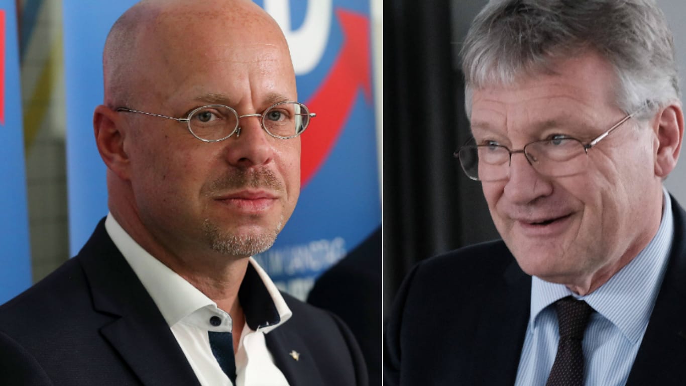Andreas Kalbitz (l.) und Parteichef Jörg Meuthen: Der Streit zwischen dem ausgeschlossenen Politiker und der AfD-Spitze geht weiter.