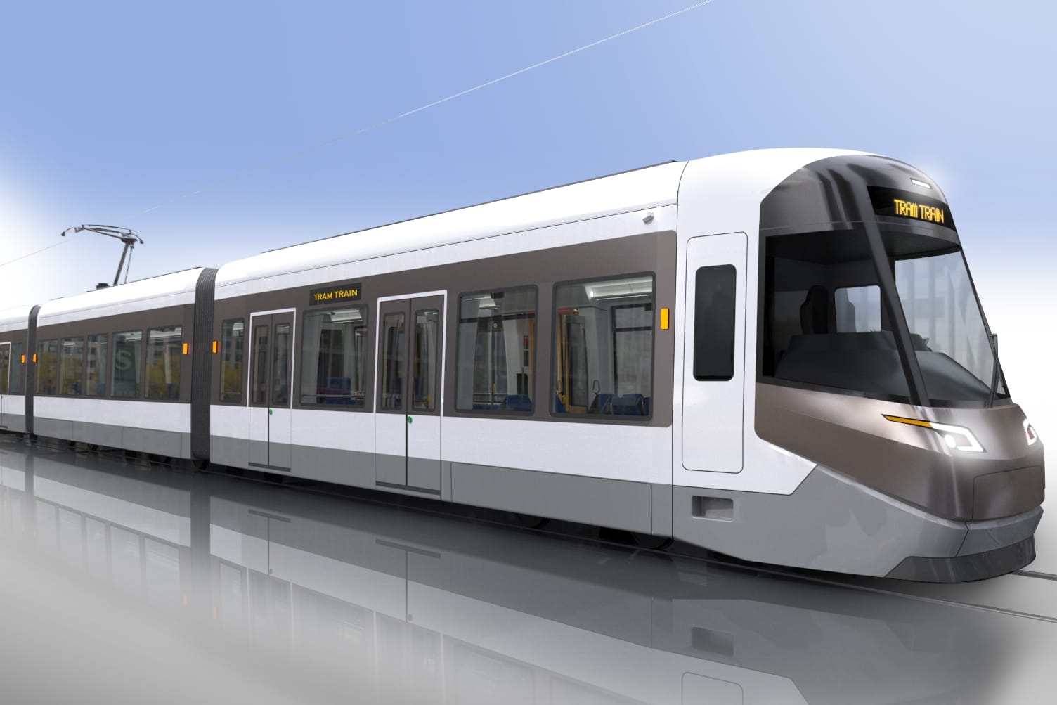 "Tram-Train": Eine Computeranimation zeigt den Zug einer neuartigen Straßenbahn