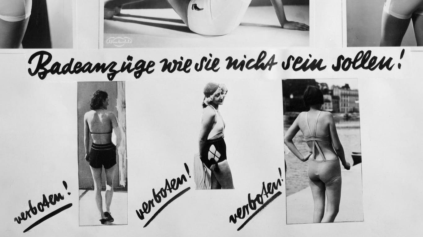 "Zwickelerlass": Anzeige aus dem Jahr 1932 mit "zulässiger" Badekleidung.