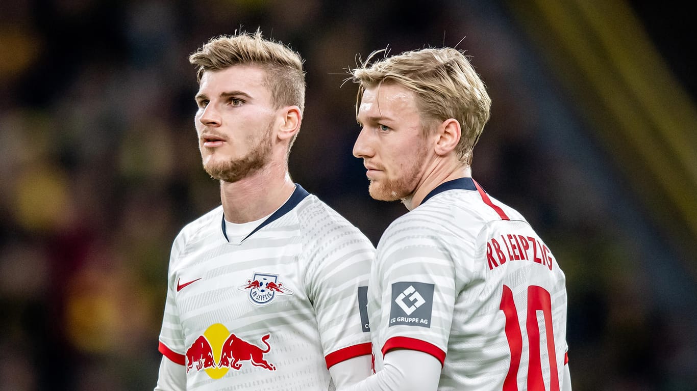 Timo Werner und Emil Forsberg (v.l.): Die beiden Stürmer liefen vier Jahre gemeinsam für RB Leipzig auf.