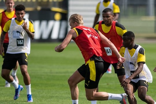 BVB-Torjäger Erling Haaland und Youngster Youssoufa Moukoko (l).