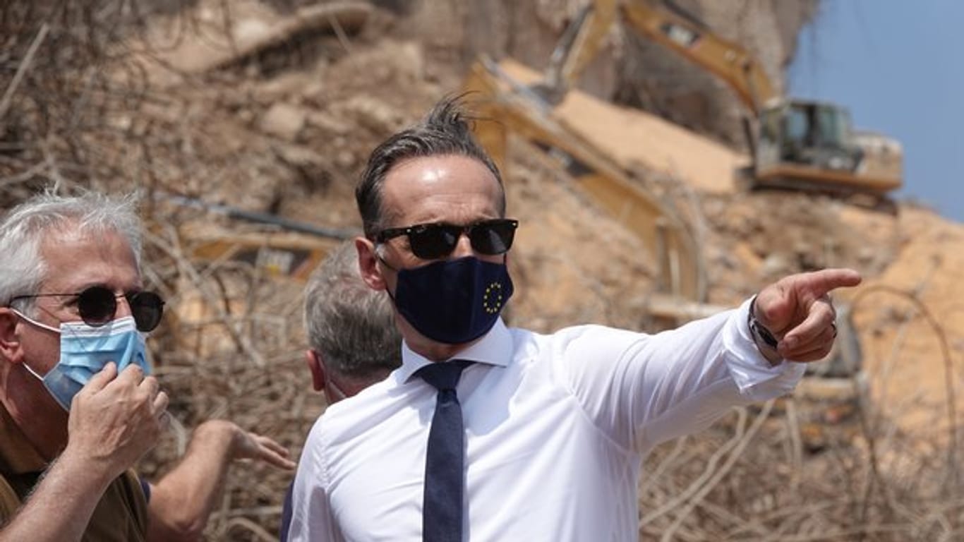 Außenminister Heiko Maas sieht sich bei seinem Besuch in Beirut die immense Zerstörung nach der Explosion vom 4.