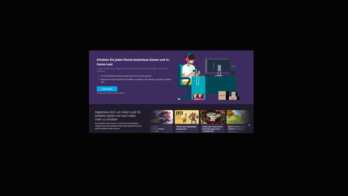Amazons neue Startseite für Prime Gaming.