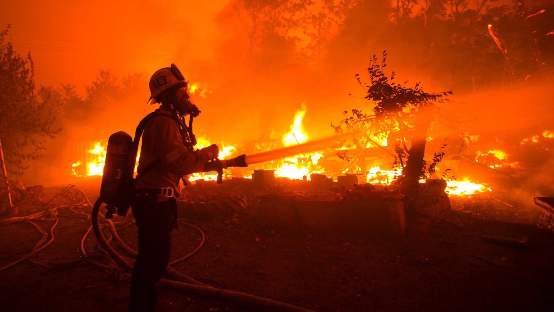 Feuerwehrleute versuchen die riesigen Buschbrände unter Kontrolle zu bekommen.