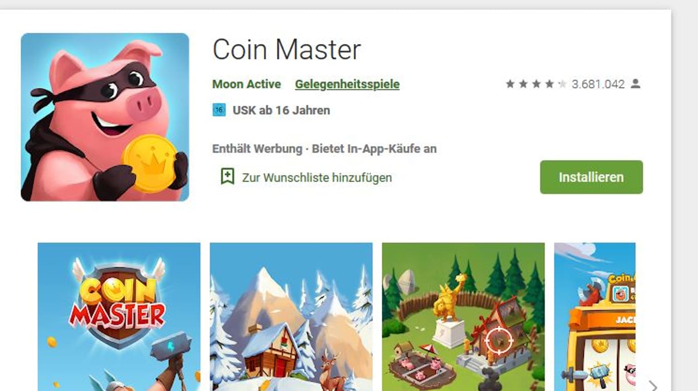 Die App "Coin Master" (Symbolbild): Das Spiel würde ab 16 Jahren freigegeben.