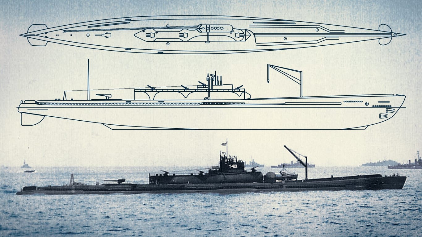 U-Boot vom Typ "I-400" (Bildcombo t-online.de): Mit dieser Angriffswaffe wollte Japan die USA bezwingen.