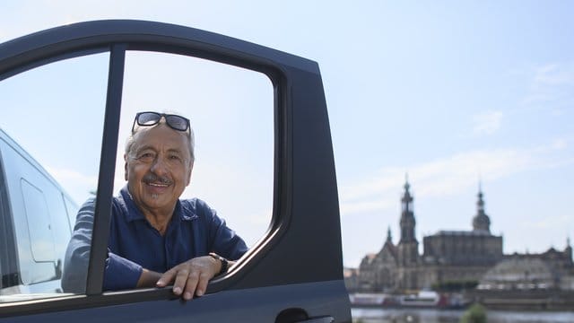 Wolfgang Stumph bei Dreharbeiten in Dresden.