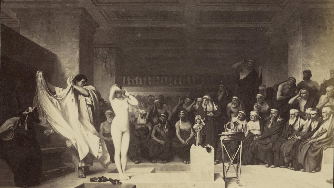 "Phryne vor dem Areopag": Das Gemälde von Jean-Leon Gérôme zeigt eine überbrachte Szene im Rat von Athen.