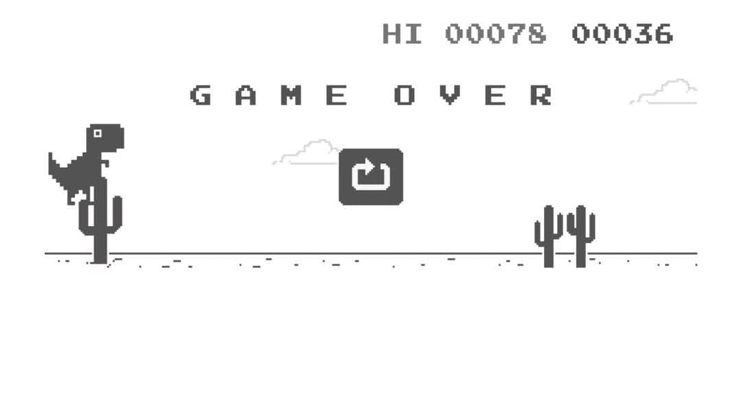 Minispiel im Chrome-Browser: Wenn der Nutzer offline ist, kann er sich mit einem Jump'n'Run-Spiel vergnügen.