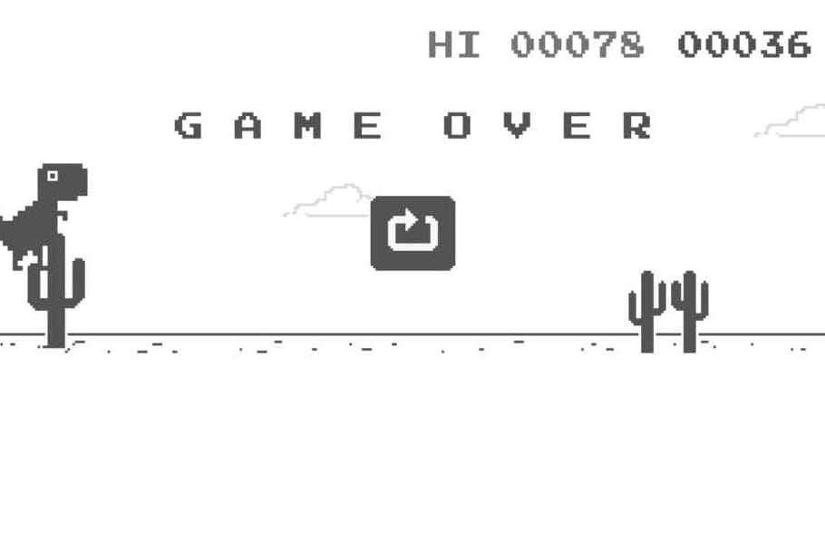 Minispiel im Chrome-Browser: Wenn der Nutzer offline ist, kann er sich mit einem Jump'n'Run-Spiel vergnügen.