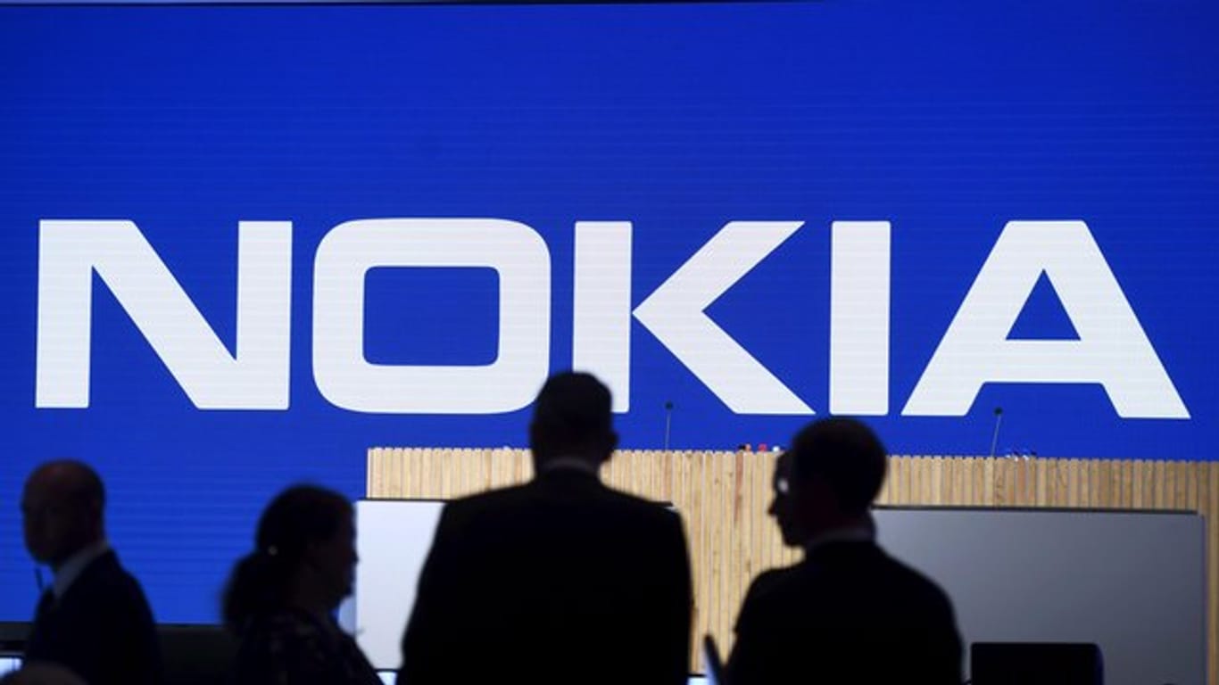 Der Schriftzug von Nokia bei der Jahreshauptversammlung des Unternehmens.