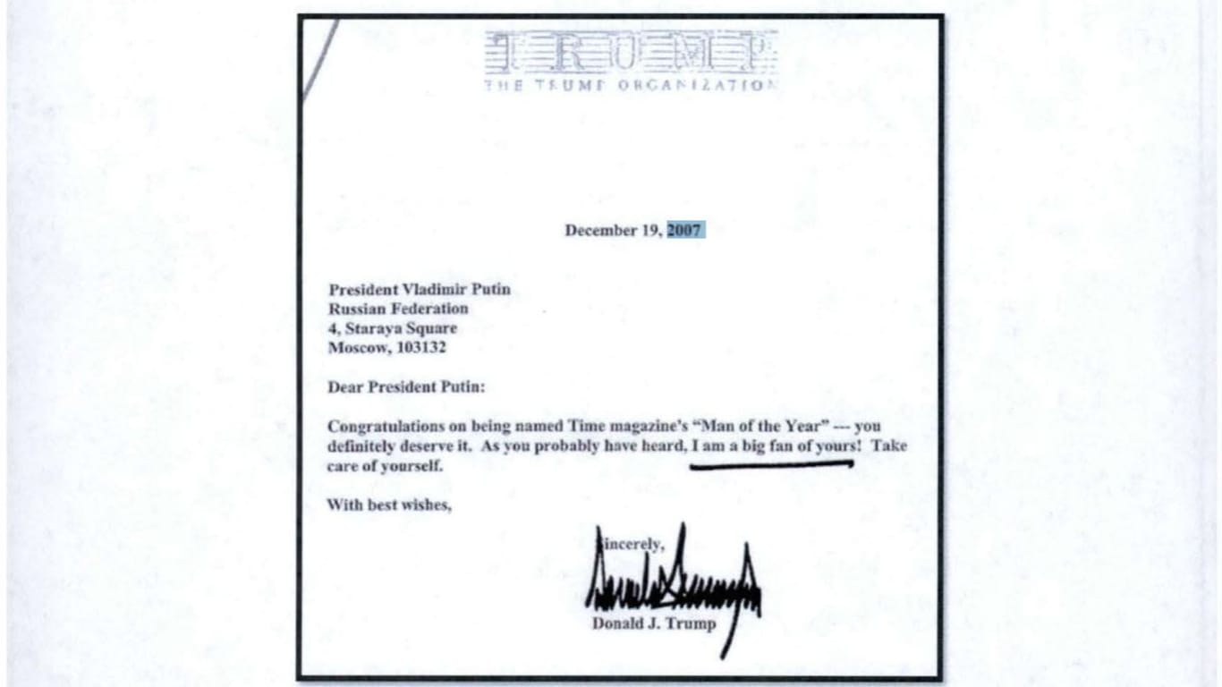 "Ich bin ein großer Fan": Diesen Brief schrieb Trump im Jahr 2007 an Putin.