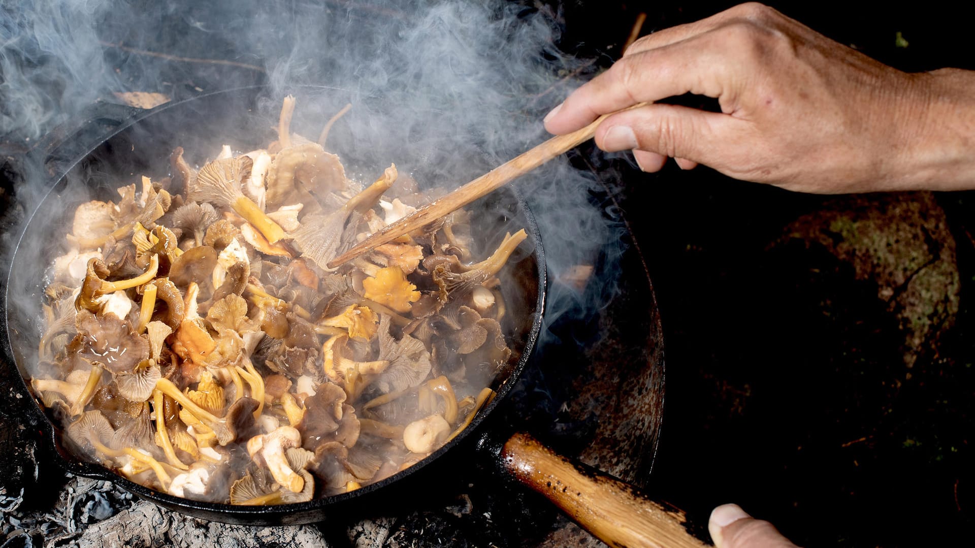 Pilzpfanne: Beim Braten von Pilzen sollten Sie eine große und heiße Pfanne verwenden.